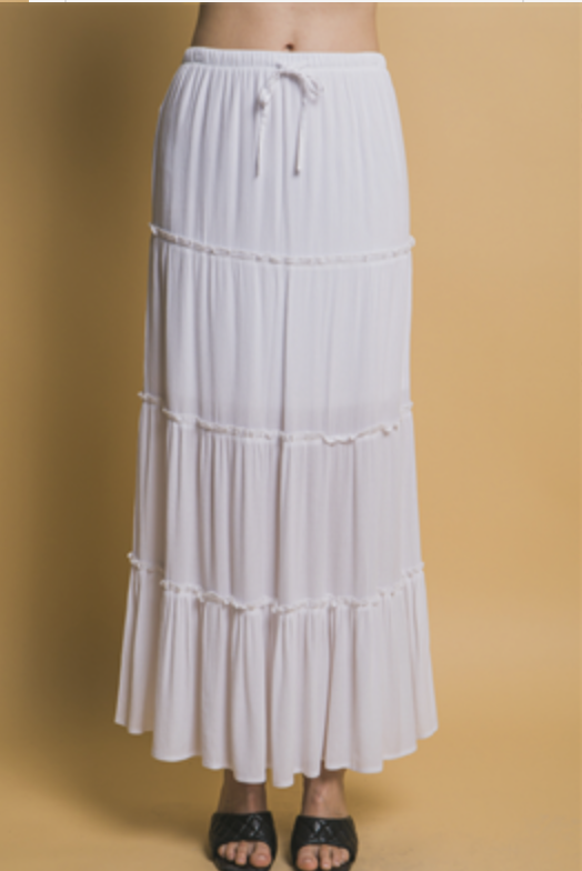 WHITE TIERED MAXI SKIRT
