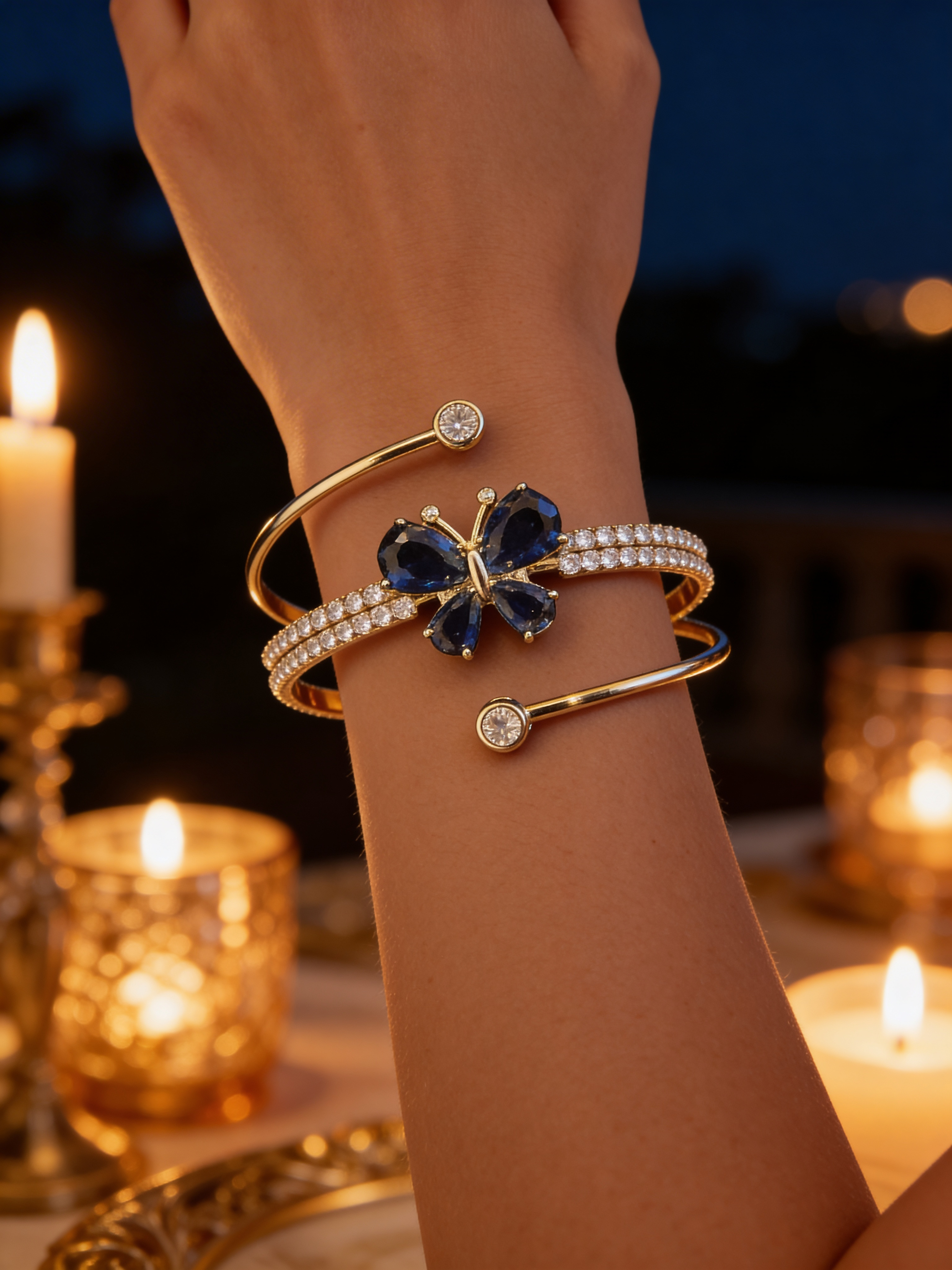 Blue Saphhire Butterfly Gold band