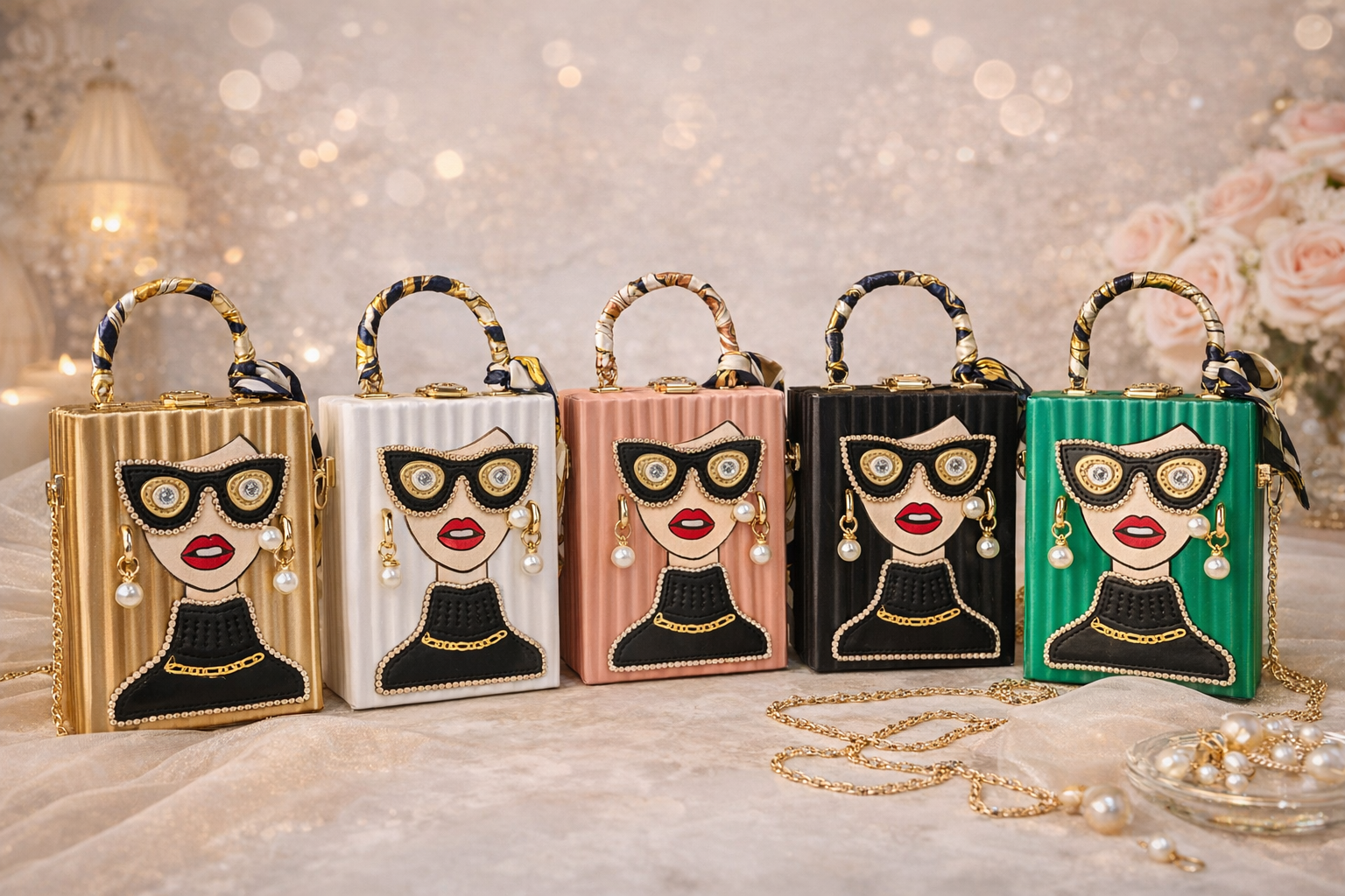 Chic Lady Box Clutch Purse with Chain Strap