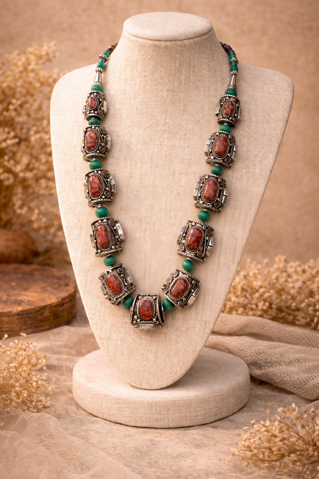 Red Stone Tibetan Statement Necklace