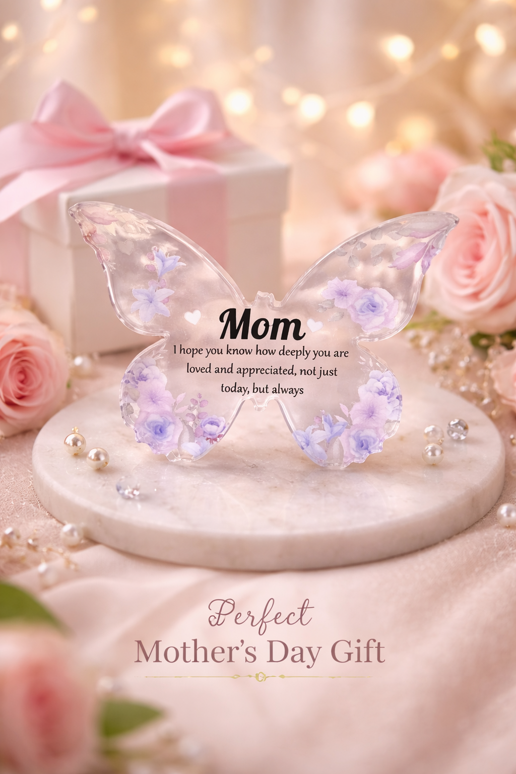 Mom Butterfly Keepsake – Acrylic Floral Gift - Mother's Day Gift