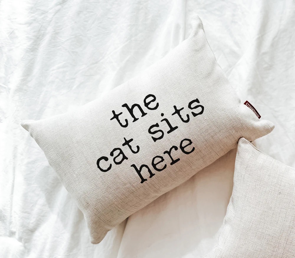 The Cat Sits Here Linen Pillowcase