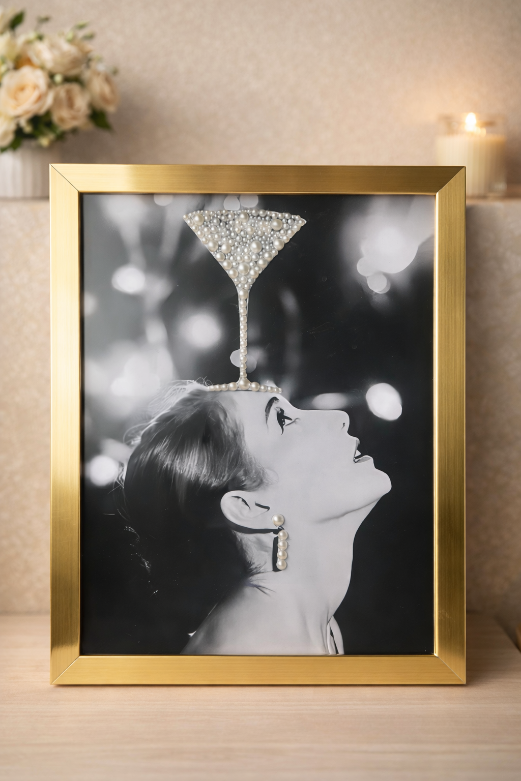 Pearl Martini Glam Wall Art (Framed, Hand-Embellished)