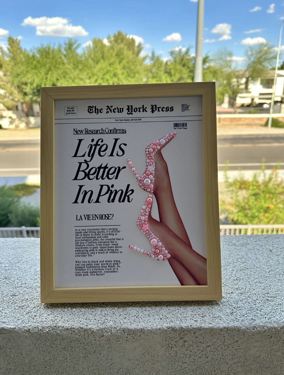 Life is Better In Pink Hand - Bedazzled and Framed Print 8x10 - Handcrafted